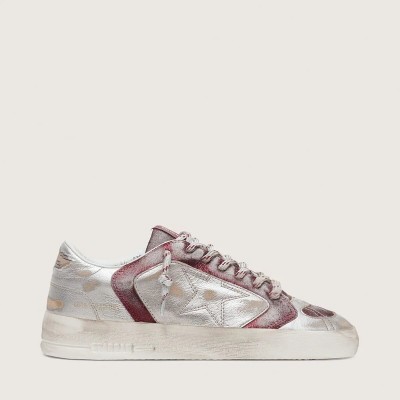 Golden Goose Stardan Lab In Burgundy And Silver Leather And Glitter Golden Goose Stardan Lab In Burgundy And Silver Leather And Glitter