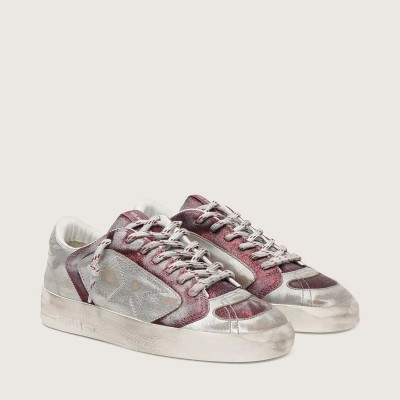 Golden Goose Stardan Lab In Burgundy And Silver Leather And Glitter Golden Goose Stardan Lab In Burgundy And Silver Leather And Glitter