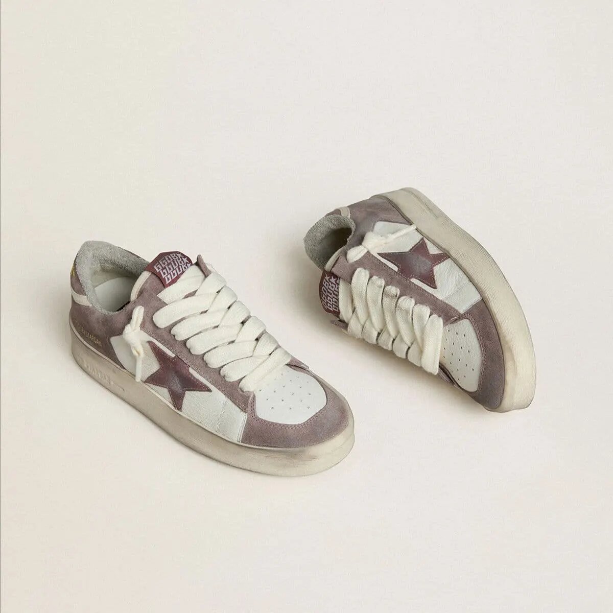 Golden Goose Stardan Ltd In Nappa Leather And Suede With Mauve Suede Star And Lavender Suede Heel Tab Golden Goose Stardan Ltd In Nappa Leather And Suede With Mauve Suede Star And Lavender Suede Heel Tab