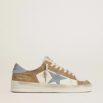 Golden Goose Stardan Ltd In White Leather And Tobacco Suede With Light Blue Suede Star And Heel Tab Golden Goose Stardan Ltd In White Leather And Tobacco Suede With Light Blue Suede Star And Heel Tab