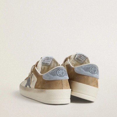 Golden Goose Stardan Ltd In White Leather And Tobacco Suede With Light Blue Suede Star And Heel Tab Golden Goose Stardan Ltd In White Leather And Tobacco Suede With Light Blue Suede Star And Heel Tab