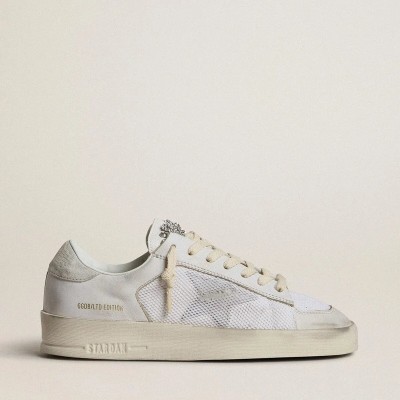Golden Goose Stardan Ltd In White Leather With Star And Heel Tab In Ice-Gray Suede Golden Goose Stardan Ltd In White Leather With Star And Heel Tab In Ice-Gray Suede