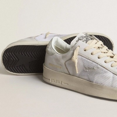 Golden Goose Stardan Ltd In White Leather With Star And Heel Tab In Ice-Gray Suede Golden Goose Stardan Ltd In White Leather With Star And Heel Tab In Ice-Gray Suede