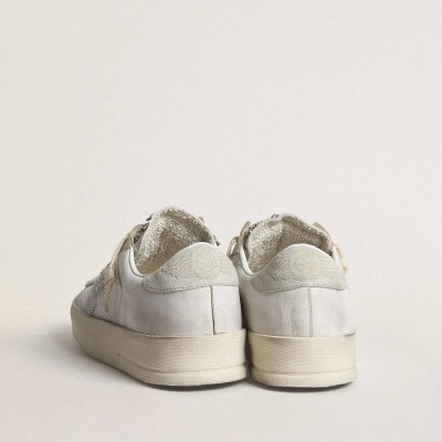 Golden Goose Stardan Ltd In White Leather With Star And Heel Tab In Ice-Gray Suede Golden Goose Stardan Ltd In White Leather With Star And Heel Tab In Ice-Gray Suede