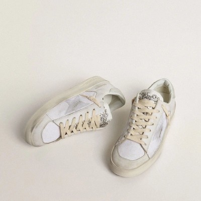 Golden Goose Stardan Ltd In White Leather With Star And Heel Tab In Ice-Gray Suede Golden Goose Stardan Ltd In White Leather With Star And Heel Tab In Ice-Gray Suede