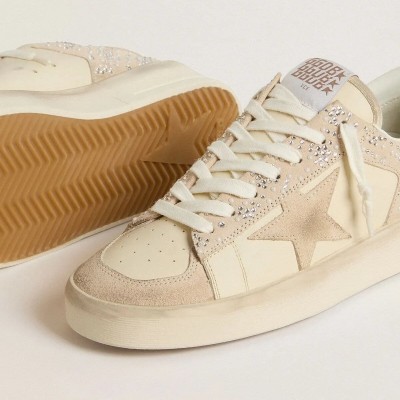 Golden Goose Stardan In Cream-Colored Suede And Leather With Swarovski And A Suede Star Golden Goose Stardan In Cream-Colored Suede And Leather With Swarovski And A Suede Star