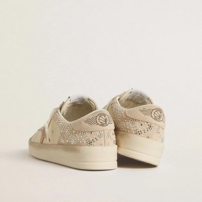 Golden Goose Stardan In Cream-Colored Suede And Leather With Swarovski And A Suede Star Golden Goose Stardan In Cream-Colored Suede And Leather With Swarovski And A Suede Star