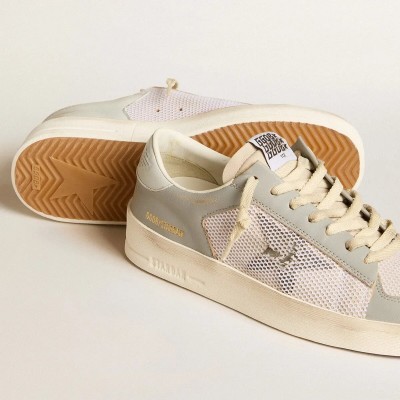 Golden Goose Stardan In Gray Nappa Leather And White Mesh With Gray Leather Star