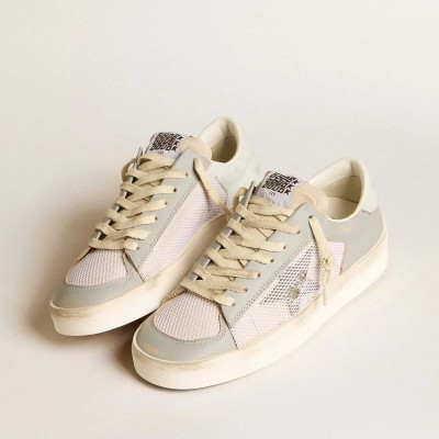 Golden Goose Stardan In Gray Nappa Leather And White Mesh With Gray Leather Star Golden Goose Stardan In Gray Nappa Leather And White Mesh With Gray Leather Star