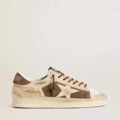 Golden Goose Stardan In Military-Green Suede And Beige Pony Skin With Beige Suede Star Golden Goose Stardan In Military-Green Suede And Beige Pony Skin With Beige Suede Star