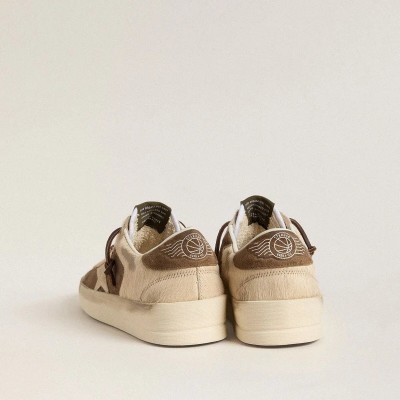 Golden Goose Stardan In Military-Green Suede And Beige Pony Skin With Beige Suede Star Golden Goose Stardan In Military-Green Suede And Beige Pony Skin With Beige Suede Star