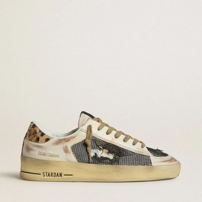 Golden Goose Stardan In Nappa And Mesh With Leopard-Print Pony Skin Heel Tab