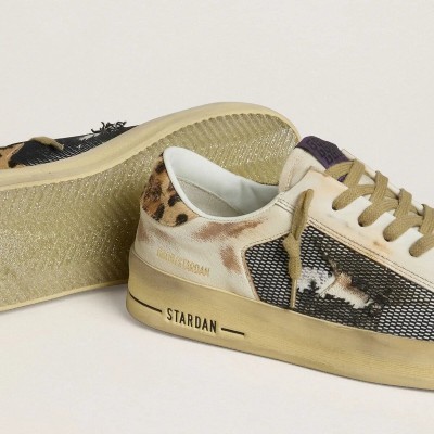 Golden Goose Stardan In Nappa And Mesh With Leopard-Print Pony Skin Heel Tab