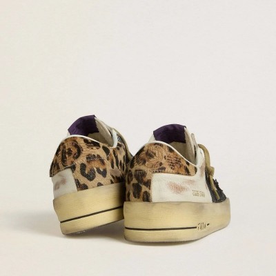 Golden Goose Stardan In Nappa And Mesh With Leopard-Print Pony Skin Heel Tab