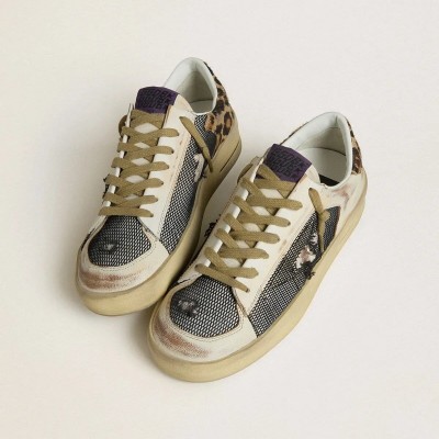 Golden Goose Stardan In Nappa And Mesh With Leopard-Print Pony Skin Heel Tab Golden Goose Stardan In Nappa And Mesh With Leopard-Print Pony Skin Heel Tab