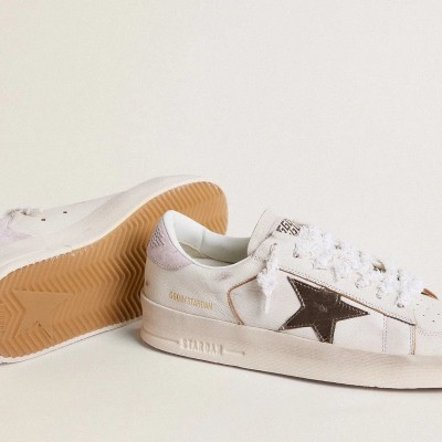 Golden Goose Stardan In Nappa Leather With Metallic Silver Leather Star And Pink Suede Heel Tab Golden Goose Stardan In Nappa Leather With Metallic Silver Leather Star And Pink Suede Heel Tab