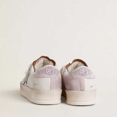 Golden Goose Stardan In Nappa Leather With Metallic Silver Leather Star And Pink Suede Heel Tab Golden Goose Stardan In Nappa Leather With Metallic Silver Leather Star And Pink Suede Heel Tab
