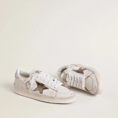 Golden Goose Stardan In Nappa Leather With Metallic Silver Leather Star And Pink Suede Heel Tab Golden Goose Stardan In Nappa Leather With Metallic Silver Leather Star And Pink Suede Heel Tab