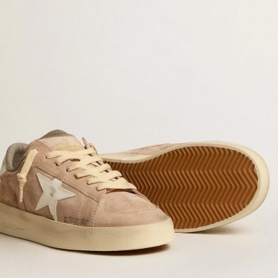Golden Goose Stardan In Old Rose Suede With White Leather Star And Heel Tab Golden Goose Stardan In Old Rose Suede With White Leather Star And Heel Tab