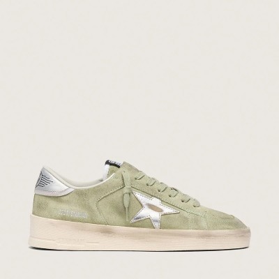 Golden Goose Stardan In Sage-Green Suede With Metallic Silver Star Golden Goose Stardan In Sage-Green Suede With Metallic Silver Star