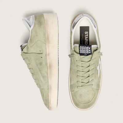 Golden Goose Stardan In Sage-Green Suede With Metallic Silver Star Golden Goose Stardan In Sage-Green Suede With Metallic Silver Star