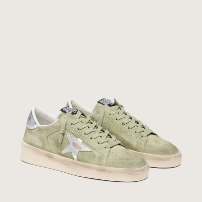 Golden Goose Stardan In Sage-Green Suede With Metallic Silver Star Golden Goose Stardan In Sage-Green Suede With Metallic Silver Star