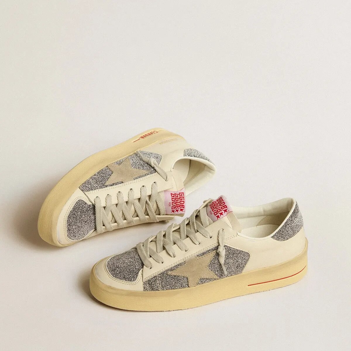 Golden Goose Stardan In Suede With Sand Star And Silver Swarovski Crystal Inserts Golden Goose Stardan In Suede With Sand Star And Silver Swarovski Crystal Inserts