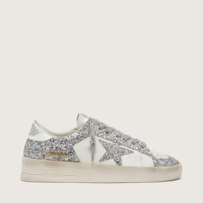 Golden Goose Stardan In White Leather And Glitter Golden Goose Stardan In White Leather And Glitter
