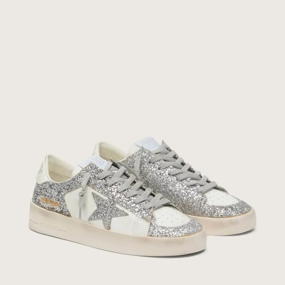 Golden Goose Stardan In White Leather And Glitter Golden Goose Stardan In White Leather And Glitter