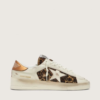 Golden Goose Stardan In White Leather And Leopard Pony Skin With White Leather Star