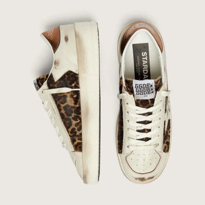 Golden Goose Stardan In White Leather And Leopard Pony Skin With White Leather Star