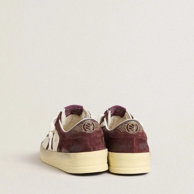 Golden Goose Stardan In White Nappa With Burgundy Suede Star And Heel Tab Golden Goose Stardan In White Nappa With Burgundy Suede Star And Heel Tab