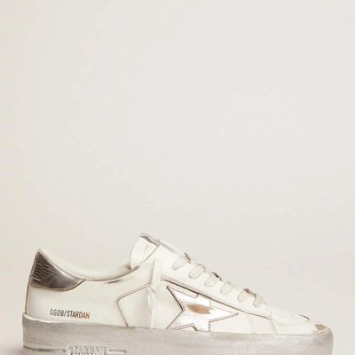 Golden Goose Stardan Sneakers With Silver Metallic Leather Star And Heel Tab Golden Goose Stardan Sneakers With Silver Metallic Leather Star And Heel Tab