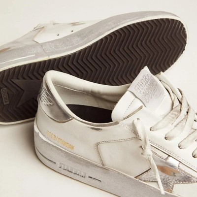 Golden Goose Stardan Sneakers With Silver Metallic Leather Star And Heel Tab Golden Goose Stardan Sneakers With Silver Metallic Leather Star And Heel Tab