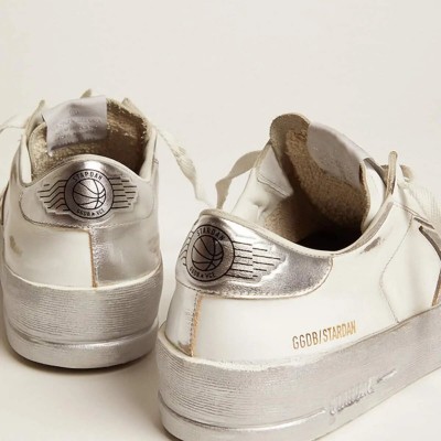 Golden Goose Stardan Sneakers With Silver Metallic Leather Star And Heel Tab Golden Goose Stardan Sneakers With Silver Metallic Leather Star And Heel Tab