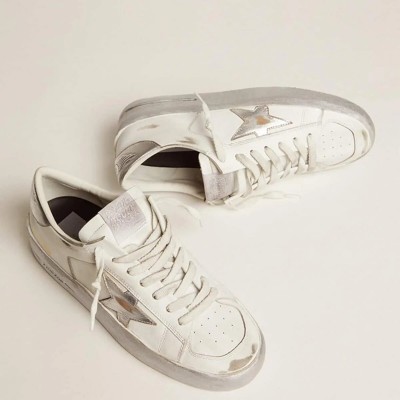 Golden Goose Stardan Sneakers With Silver Metallic Leather Star And Heel Tab Golden Goose Stardan Sneakers With Silver Metallic Leather Star And Heel Tab