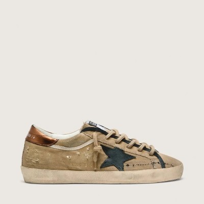 Golden Goose Super-Star Ltd In Beige Canvas With Black Leather Star Golden Goose Super-Star Ltd In Beige Canvas With Black Leather Star
