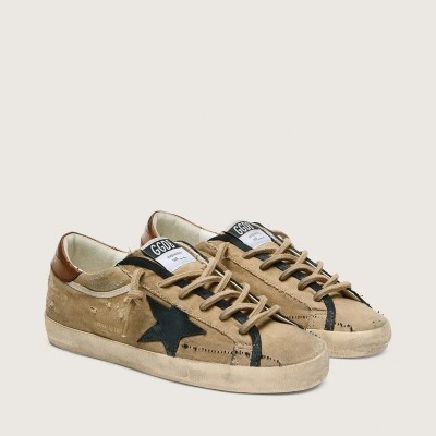 Golden Goose Super-Star Ltd In Beige Canvas With Black Leather Star Golden Goose Super-Star Ltd In Beige Canvas With Black Leather Star