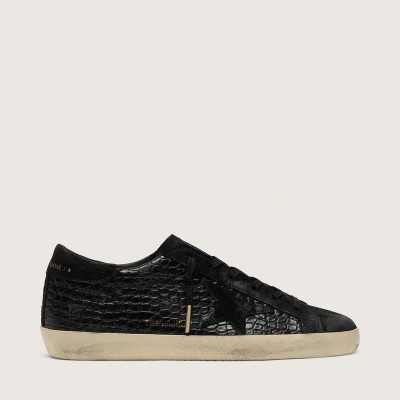 Golden Goose Super-Star Ltd In Black Croc-Print Leather With Black Suede Star And Heel Tab Golden Goose Super-Star Ltd In Black Croc-Print Leather With Black Suede Star And Heel Tab