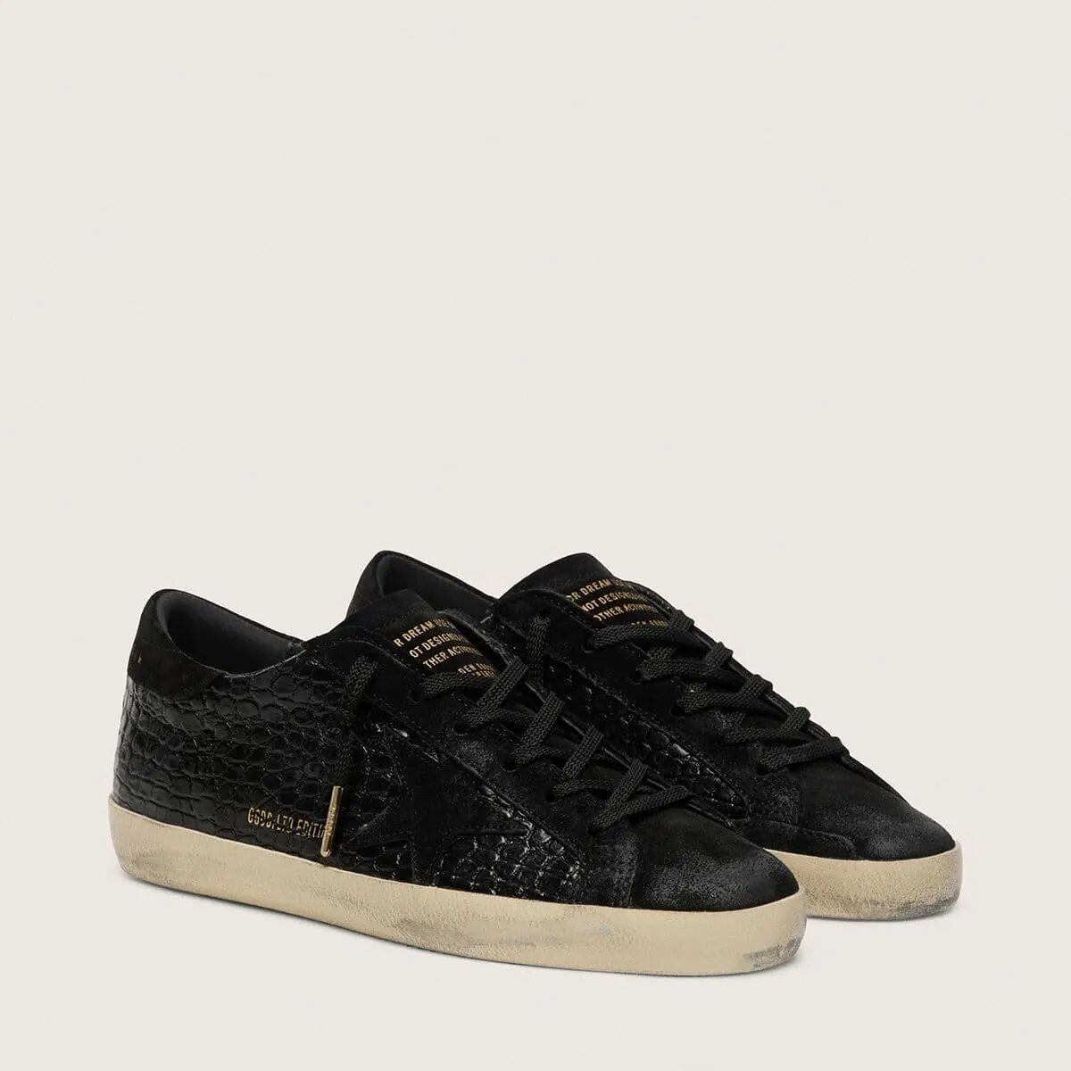 Golden Goose Super-Star Ltd In Black Croc-Print Leather With Black Suede Star And Heel Tab Golden Goose Super-Star Ltd In Black Croc-Print Leather With Black Suede Star And Heel Tab
