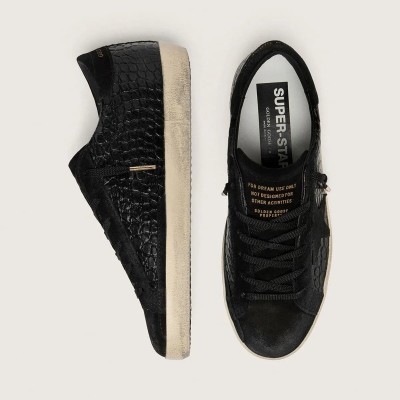 Golden Goose Super-Star Ltd In Black Croc-Print Leather With Black Suede Star And Heel Tab Golden Goose Super-Star Ltd In Black Croc-Print Leather With Black Suede Star And Heel Tab