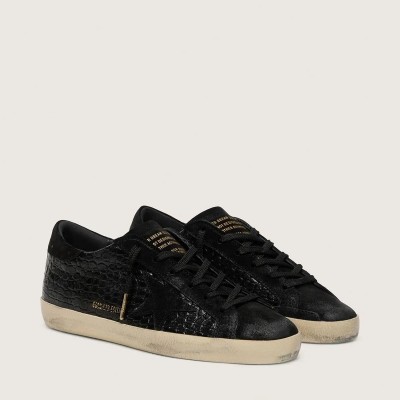 Golden Goose Super-Star Ltd In Black Croc-Print Leather With Black Suede Star And Heel Tab Golden Goose Super-Star Ltd In Black Croc-Print Leather With Black Suede Star And Heel Tab