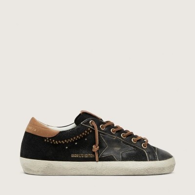 Golden Goose Super-Star Ltd In Black Glitter Leather With Black Leather Star Golden Goose Super-Star Ltd In Black Glitter Leather With Black Leather Star