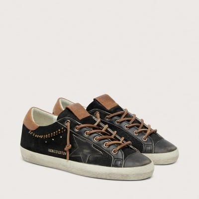 Golden Goose Super-Star Ltd In Black Glitter Leather With Black Leather Star Golden Goose Super-Star Ltd In Black Glitter Leather With Black Leather Star