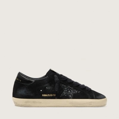 Golden Goose Super-Star Ltd In Black Suede With Black Glitter Star And Black Leather Heel Tab Golden Goose Super-Star Ltd In Black Suede With Black Glitter Star And Black Leather Heel Tab