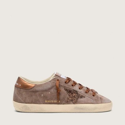 Golden Goose Super-Star Ltd In Brown Suede With Brown Glitter Star Golden Goose Super-Star Ltd In Brown Suede With Brown Glitter Star