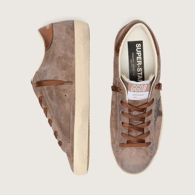 Golden Goose Super-Star Ltd In Brown Suede With Brown Glitter Star Golden Goose Super-Star Ltd In Brown Suede With Brown Glitter Star