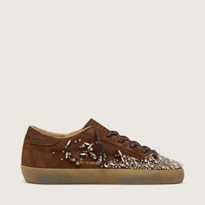 Golden Goose Super-Star Ltd In Brown Suede With Tone-On-Tone Embroidered Star And Silver Rhinestones Golden Goose Super-Star Ltd In Brown Suede With Tone-On-Tone Embroidered Star And Silver Rhinestones