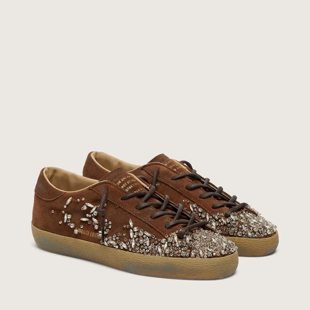 Golden Goose Super-Star Ltd In Brown Suede With Tone-On-Tone Embroidered Star And Silver Rhinestones Golden Goose Super-Star Ltd In Brown Suede With Tone-On-Tone Embroidered Star And Silver Rhinestones