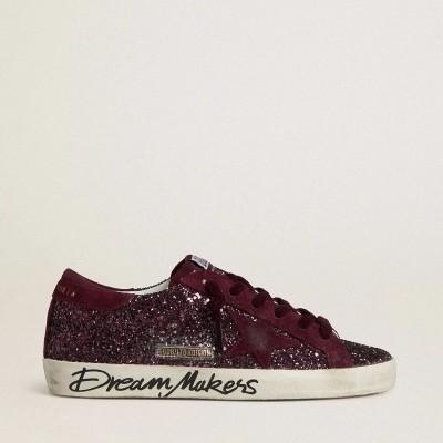 Golden Goose Super-Star Ltd In Cherry Glitter With Cherry Suede Star Golden Goose Super-Star Ltd In Cherry Glitter With Cherry Suede Star